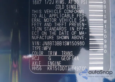 2025 Nissan Rogue Sv Intelligent Awd z USA, uszkodzony, nr VIN JN8BT3BB1SW150980